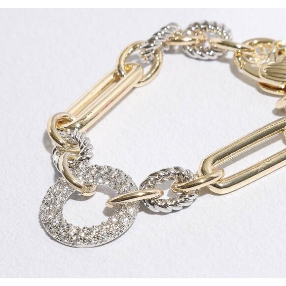 Multi-Toned Chunky Chain Linked CZ Bracelet 6,75 W/ Pave Circle - Picture 5 of 6